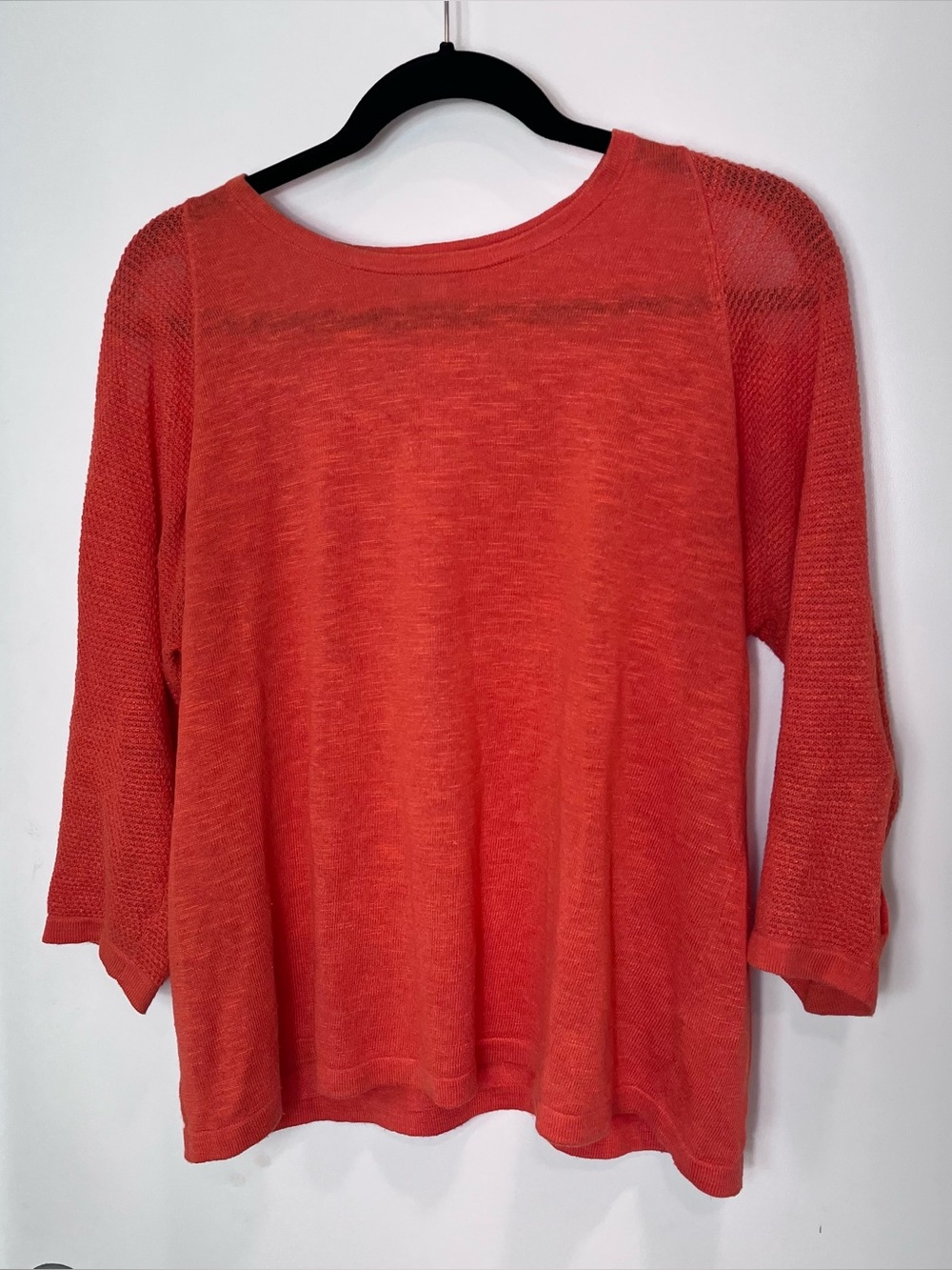 J. Jill Scoop Linen Blend Lightweight Loose Knit Pullover Sweater Orange Cut Out